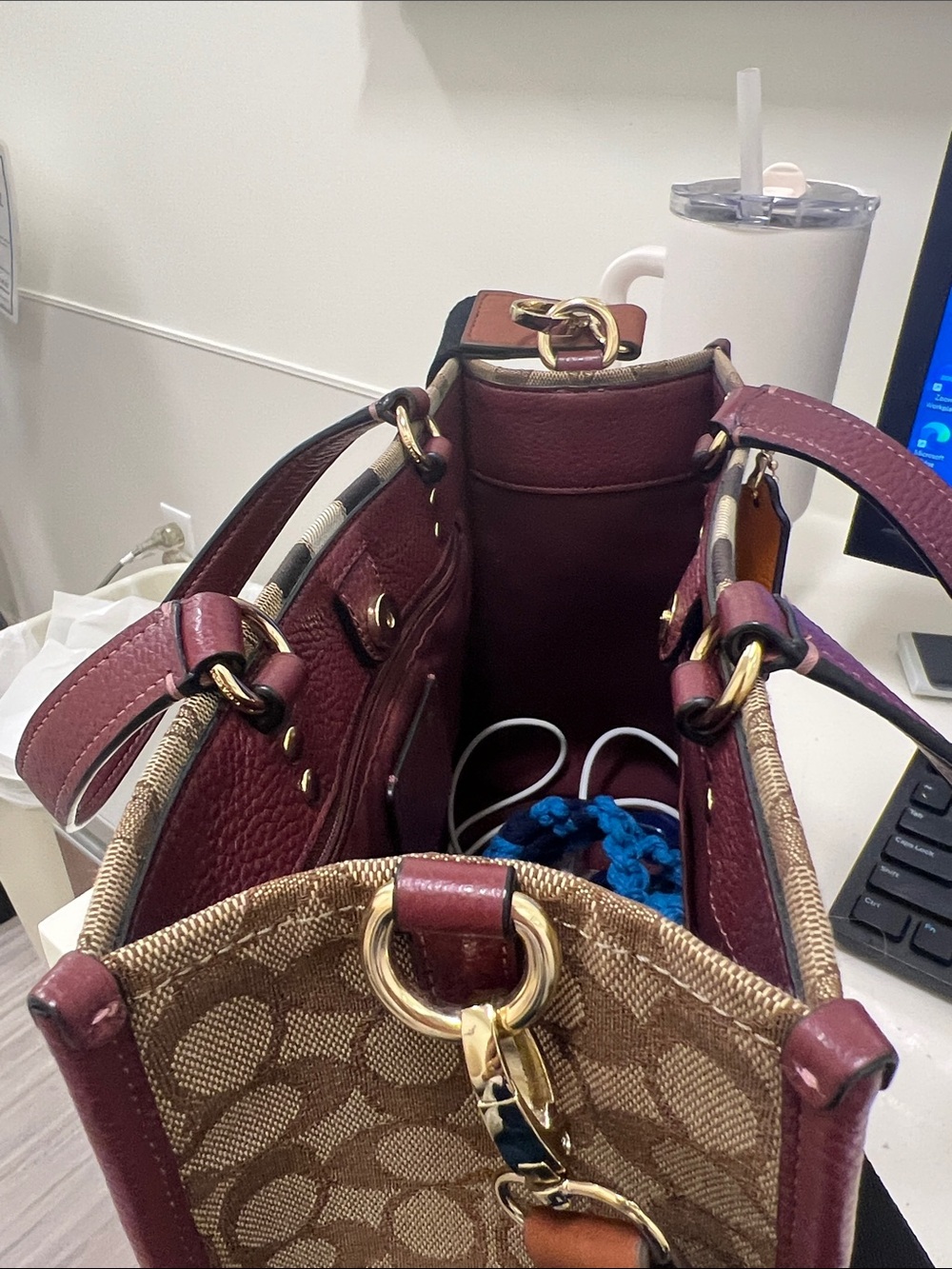 Coach Signature Tote with mustard patch and Brown Trim - Picture 5 of 11